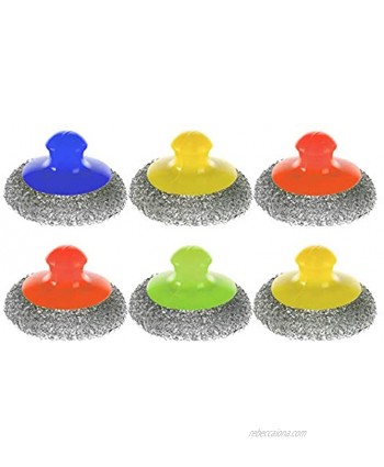 Handle Metal Scourer Pack of 6 Steel Wool Stainless Scrubber Cleaning Pads Scouring Sponge Pad for Dish Scrub Brush