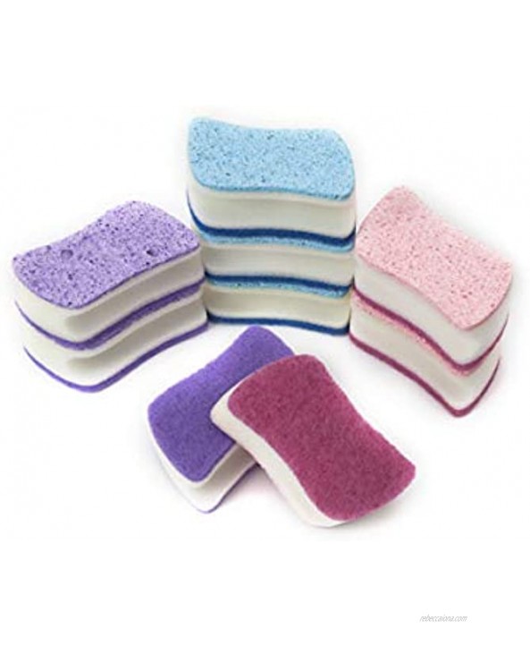LTWHOME Dual Sided Multi-Use Scrunge Scrub Cleaning Sponge with Scouring Pad 3.9x1.9x1.5 Pack of 9