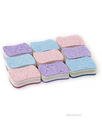 LTWHOME Dual Sided Multi-Use Scrunge Scrub Cleaning Sponge with Scouring Pad 3.9"x1.9"x1.5" Pack of 9