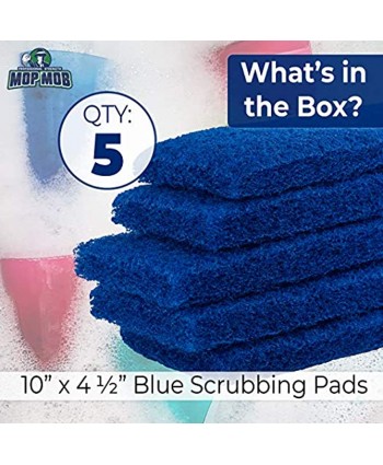 Medium Duty XL Blue Scouring Pad 5 Pack. 10 x 4.5in Large Multipurpose Nylon Scrubbing Sponges. Clean Kitchens Bathrooms Counters and Floors to Erase Grime and Make Surfaces Sparkle