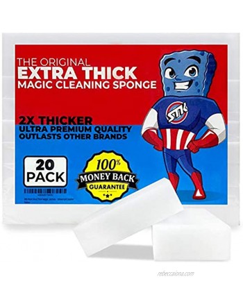 STK 20 Pack Extra Thick Magic Cleaning Pads Eraser Sponge for All Surfaces Kitchen-Bathroom-Furniture-Leather-Car-Steel Just Add Water to Erase All Dirt Melamine Universal Cleaner