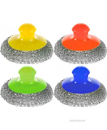 Wire Stainless Steel Sponge Set of 4 Handle Wool Scouring Scrubber Metal Scrub Pads