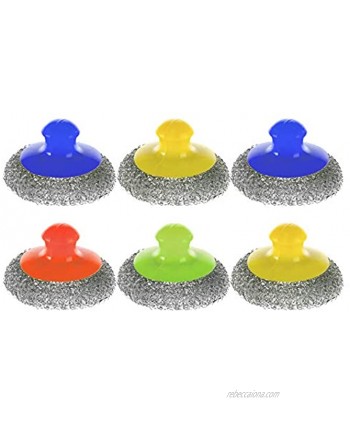 Wool Metal Sponge Scrubbers Pack of 6 Steel Handle Pan Scrubber Stainless Sponges for Scouring Scourer Pads