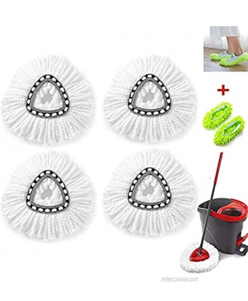 4 Pack Mop Replacement Heads Compatible with Spin Mop Microfiber Spin Mop Refills Easy Cleaning Mop Head Replacement with One Pair Mop Slipper Shoes Cover