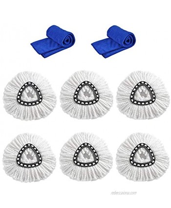 ANSLYQA 6+2 Pcs Spin Mop Replacement Heads Microfiber Mop Refills for EasyWring 360° Spin Mop Include Cleaning Cloths Triangle White