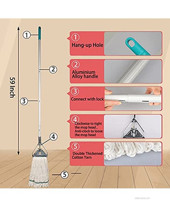 OFO Loop-End String Mop Heavy Duty Commercial Industrial Mop with Extra Mop Head Replacement. Metal Head Mop with 59inch Alluminum Alloy Pole