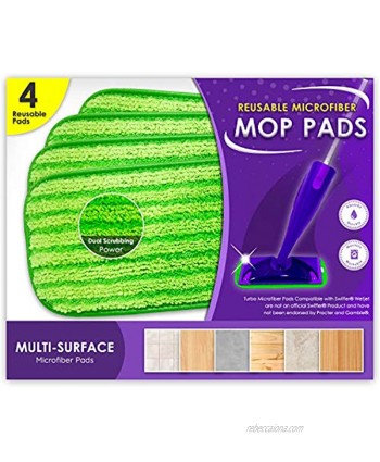 Turbo Microfiber Mop Pads Pack of 4 Reusable 12-inch Floor Pad Refills Compatible with Swiffer Wet Jet Mops Household Cleaning Tools