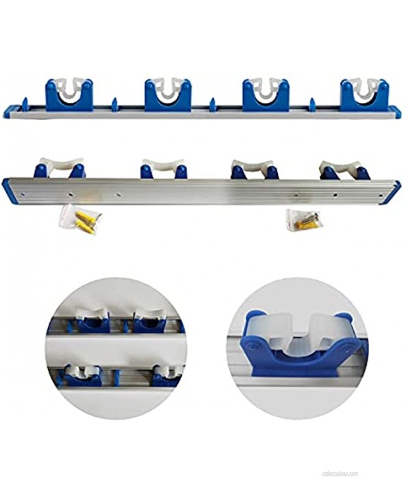 KLHB-YF mop and Broom Holder 23.6 inch Wall Nail Installation with 4 Unit Clips 4 Hooks Freely Adjustable Distance can accommodate 8 Tools2 Pack