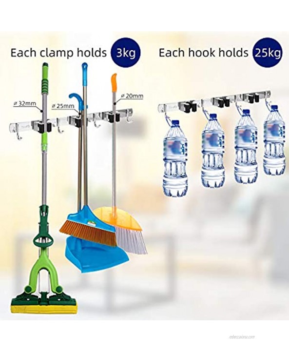 Timiful 17'' with 7X Wall Hanger. Broom and Mop Holder Wall Mounted. Laundry Room Storage Tool Organizer Garage Organization Garden Tool Rack Kitchen Organization Brush Steel 2 Pack