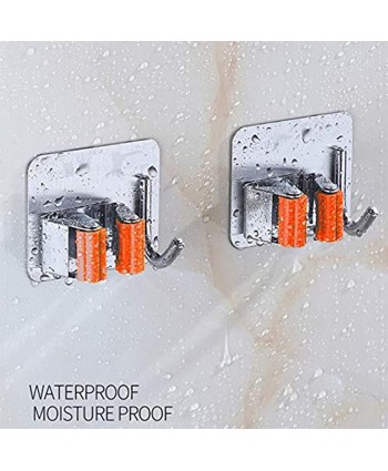 WanTu Stainless Steel Mop Broom Holder Wall Mount Self-Adhesive Wall-Mounted Storage Rack Used for Storage of Tools with Handles in The Kitchen Bathroom Closet and Garden2 Pack