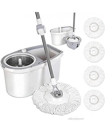 BOOMJOY Spin Mop Bucket Floor Cleaning Mop and Bucket with Wringer Set 51" Stainless Steel Adjustable Handle with 4 Microfiber Mop Heads Separable Bucket