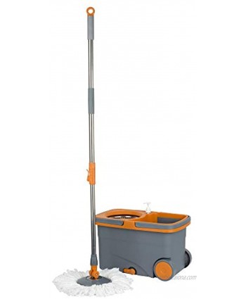 Casabella Microfiber Spin Mop and Bucket System with Replacement Head Refill Graphite Orange