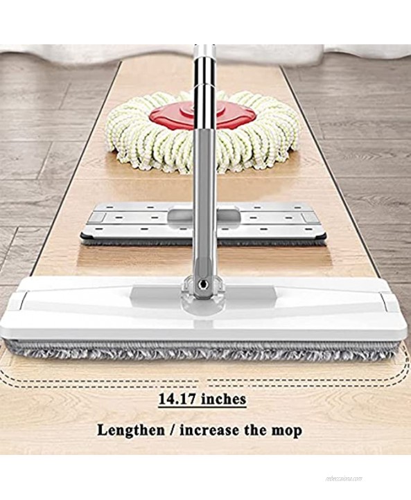 Floor Mop with Bucket Set,2 Reusable Pads Home Hardwood Floor Cleaning Mops ,Flat Squeeze Mop Bucket System Cleaning Supplies ，Extended Stainless Steel Handle Mop for Home,White
