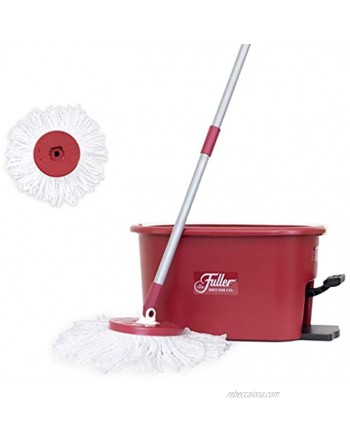 Fuller Brush Spin Mop Exclusive Bucket System Easy Wring 360° Spin Streak Free Floor Cleaning Ruby Red 1 Extra Refill Mop Head