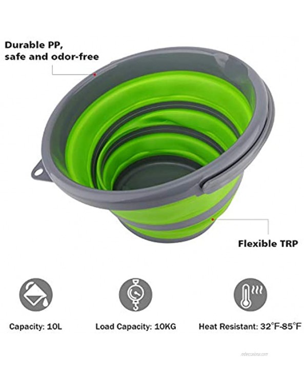 Housolution Folding Bucket 2.65Gal 10L Portable Collapsible Bucket Water Basin Container for Hiking Camping Fishing Travelling Gardening Outdoor Use Gray + Green