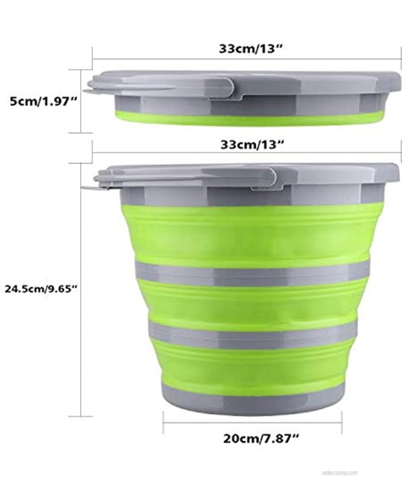 Housolution Folding Bucket 2.65Gal 10L Portable Collapsible Bucket Water Basin Container for Hiking Camping Fishing Travelling Gardening Outdoor Use Gray + Green