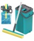 LEARJA Sponge Mop Home Commercial Use Tile Floor Bathroom Garage Cleaning with Sponge Heads Squeegee and Extendable Telescopic Long Handle Easily Dry WringingGreen Bucket & Yellow Head
