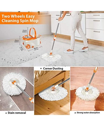 MASTERTOP Spin Mop & Bucket with Wringer Set Floor Cleaning Household Cleaning Supplies Stainless Steel Spinning Mop Bucket 7 Microfiber Mop Refills 57" Extended Handle 2 Wheels Easy Moving