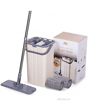 RoyalHouse Premium Flat Floor Mop and Bucket Set with Two Washable Microfiber Pads  Best Choice For Home Kitchen Bathroom Office And Corner Cleaning