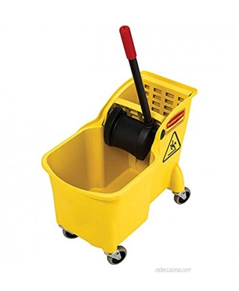 Rubbermaid Commercial Products Mop Bucket with Wringer on Wheels Heavy Duty All-in-One Tandem Mopping Bucket Yellow 31 Quart FG738000YEL