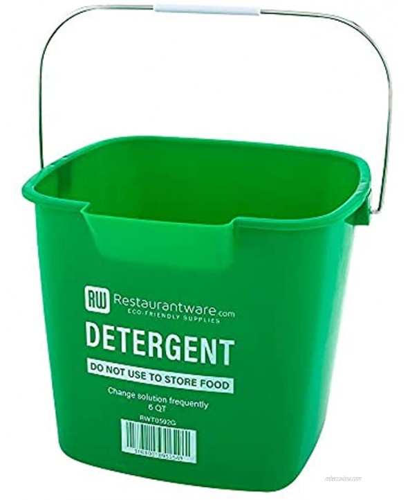 RW Clean 6 Qt Square Green Plastic Cleaning Bucket with Stainless Steel Handle 8 1 2 x 8 1 2 x 7 1 4 10 count box Restaurantware