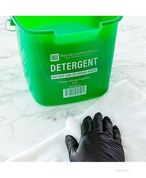 RW Clean 6 Qt Square Green Plastic Cleaning Bucket with Stainless Steel Handle 8 1 2 x 8 1 2 x 7 1 4 10 count box Restaurantware