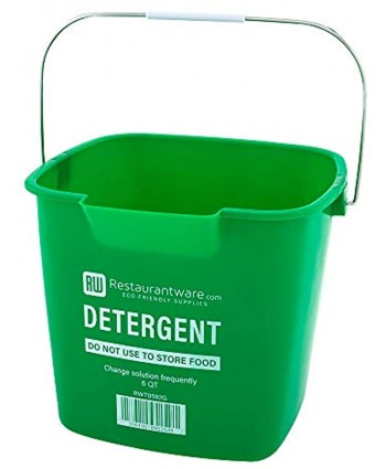 RW Clean 6 Quart Cleaning Bucket 1 Detergent Square Bucket With Measurements Built-In Spout And Handle Green Plastic Utility Bucket For Home Or Commercial Use Restaurantware