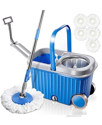 Spin Mop and Bucket System 8L Stainless Steel Mop Bucket with Wringer Wheels 5 Microfiber Mop Heads Detergent Dispenser