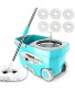 Tsmine Spin Mop Bucket System Stainless Steel Deluxe 360 Spinning Mop Bucket Floor Cleaning System with 6 Microfiber Replacement Head Refills,61"Extended Handle 2x Wheel for Home Cleaning MINT