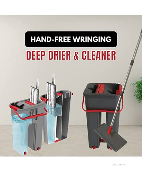 Ultra Slim Mop- Fast and Effortless Cleaning Hands-Free Clean and Rinse Effectively Removes Debris and Sediments. Built in Bucket Drainage System Removes 90% of Water from The Reusable Microfiber