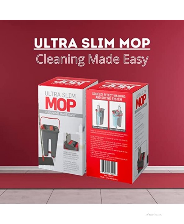 Ultra Slim Mop- Fast and Effortless Cleaning Hands-Free Clean and Rinse Effectively Removes Debris and Sediments. Built in Bucket Drainage System Removes 90% of Water from The Reusable Microfiber