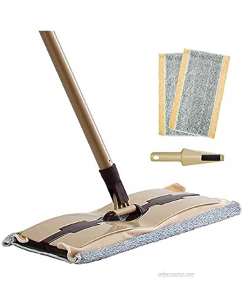 Eyliden Microfiber Mop for Floor Cleaning with 2pcs Reusable Pads Telescopic Handle and Dirt Removal Scraper Professional Dry & Wet Flat Mops for Home Commercial Hardwood Laminate Tile Floors