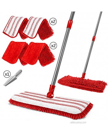 Flat Mop,Double-Sided Chenille Mop with 4 Microfiber Mop Pads Household Floors Cleaning Mop for Tile Laminate Hardwood Ceramic Marble-Send 1PC Cleaning Scraper