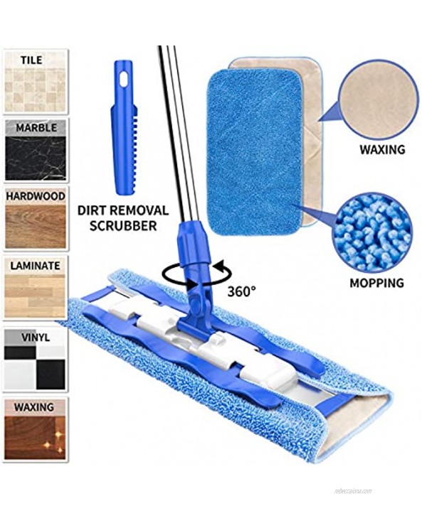 MR.SIGA Professional Microfiber Mop for Hardwood Laminate Tile Floor Cleaning Stainless Steel Handle 3 Reusable Flat Mop Pads and 1 Dirt Removal Scrubber Included
