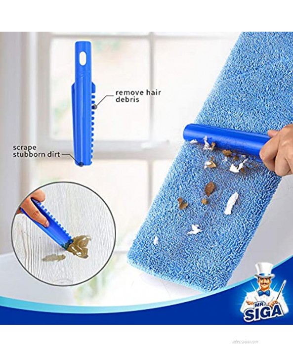 MR.SIGA Professional Microfiber Mop for Hardwood Laminate Tile Floor Cleaning Stainless Steel Handle 3 Reusable Flat Mop Pads and 1 Dirt Removal Scrubber Included