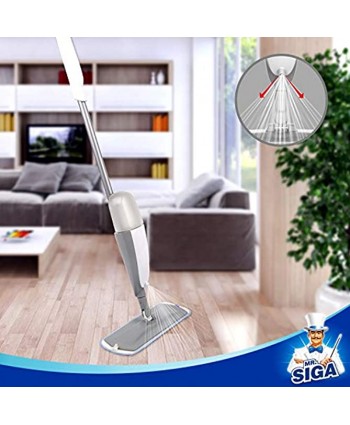 MR.SIGA Professional Spray Mop for Floor Cleaning includes a Refillable Bottle and 2 Reusable Microfiber Pads Flat Mop for Tile Hardwood Laminate White&Gray