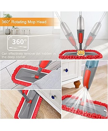 Spray Mop,Aiglam Floor Mop 550ml Microfibre Mop with 3 Free Reusable Microfiber Pads Multi Mop with Refillable Bottle for Hardwood Floor Wood Laminate Red