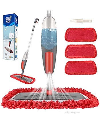 Spray Mop,Aiglam Floor Mop 550ml Microfibre Mop with 3 Free Reusable Microfiber Pads Multi Mop with Refillable Bottle for Hardwood Floor Wood Laminate Red
