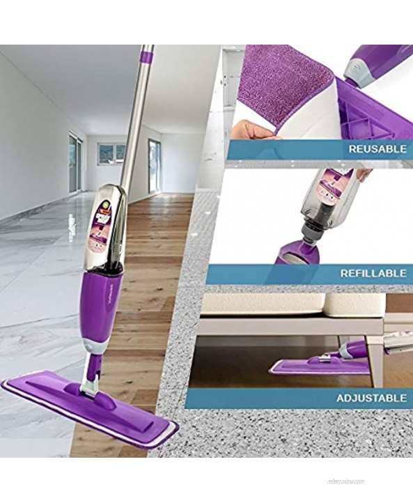 Vorfreude Floor Mop with Integrated Spray Refillable 700ml Capacity Bottle and Reusable Microfiber Pad Purple