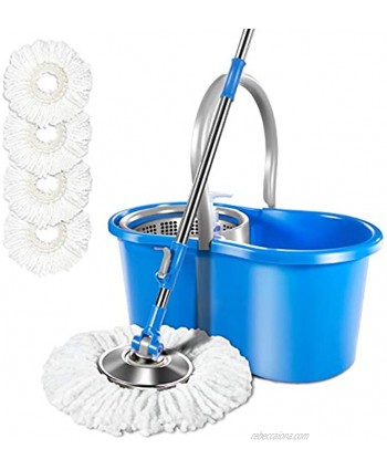 360 Spin Mop and Bucket Set with 4 Microfiber Mop Pads Self-Wringing Cleaning ,Mop and Bucket System with Wringer for Floor Cleaning Masthome