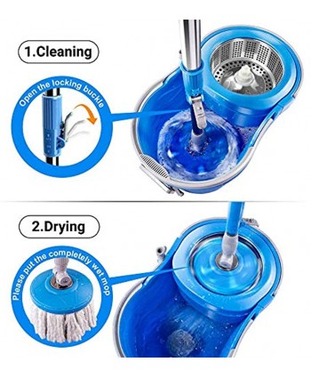 360 Spin Mop and Bucket System with 5 Reusable Microfiber Mop Heads and 1 Cleaning Brush Spining Mop Bucket Set with Wringer on Wheels and Collapsible Handle