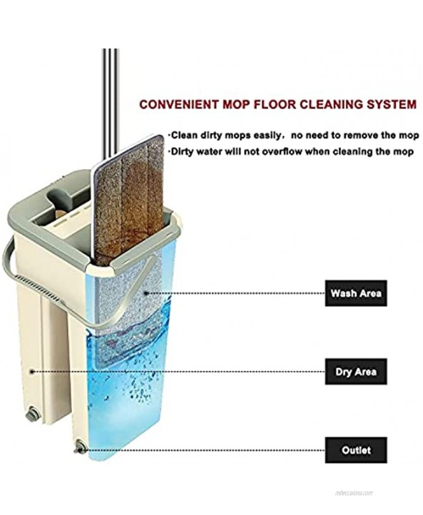 Flat Floor Mop Bucket Set with 2 Microfiber Mop Pads Easy Self-Wringing Cleaning Mop Bucket Wet and Dry for Cleaning Laminate Hardwood Tile Floors White