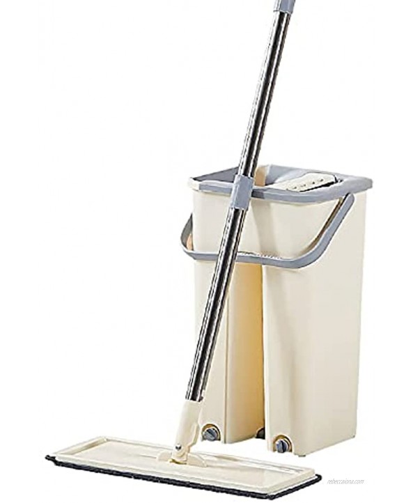 Flat Floor Mop Bucket Set with 2 Microfiber Mop Pads Easy Self-Wringing Cleaning Mop Bucket Wet and Dry for Cleaning Laminate Hardwood Tile Floors White