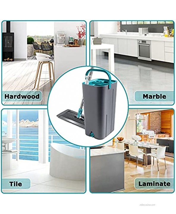 Flat Mop and Bucket Set with 6 Reusable Microfiber Mop Pads 360° Flexible Mop Head with Stainless Steel Handle and Hands-Free Self-Cleaning Bucket for Ceramic Laminate Tiles Wood Floor Cleaning