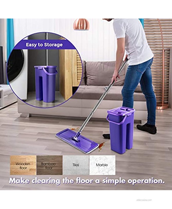 Flat Mop Bucket Set 50.4 Long Handle Floor Cleaning Mop with 8 Microfiber Mop Pads 2-in-1 Squeeze Mop for Home and Kitchen Floor Cleaning