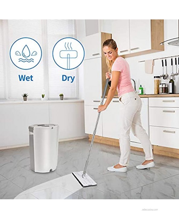 Microfiber Flat Mop with Bucket 3 Washable & Reusable Microfiber Pads Cleaning Squeeze Hand Free Floor Mop for Home Floor Cleaning 45 tilt Automatic Rebound Storage