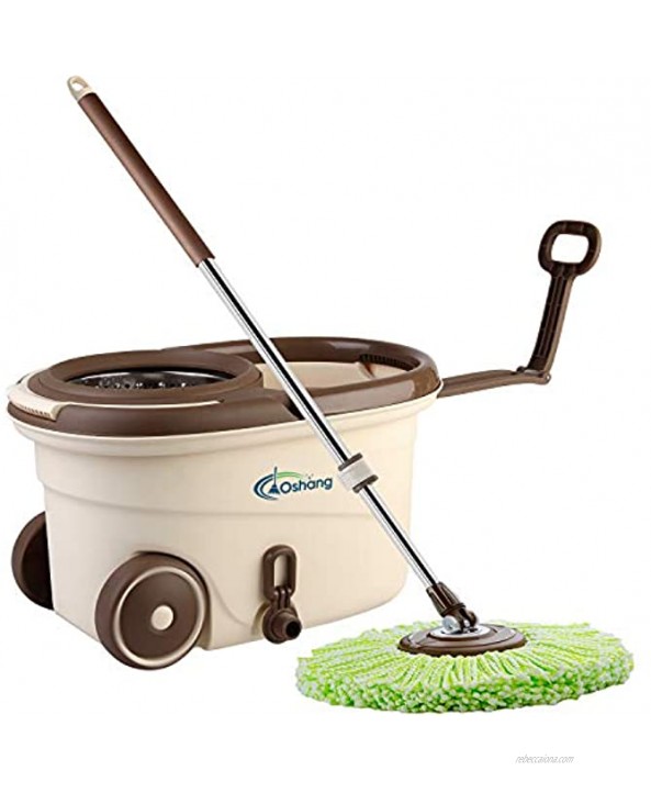 oshang EasyWring Spin Mop and Bucket Hand-Free Wringing Floor Cleaning Mop 2 Washable & Reusable Microfiber Mop Heads Included Wet or Dry Usage on Hardwood Laminate Tile Stone