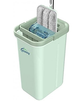 oshang Flat Mop and Bucket OG4 Hands Free Floor Flat Mop Stainless-Steel Handle 6 Washable & Reusable Microfiber Pads