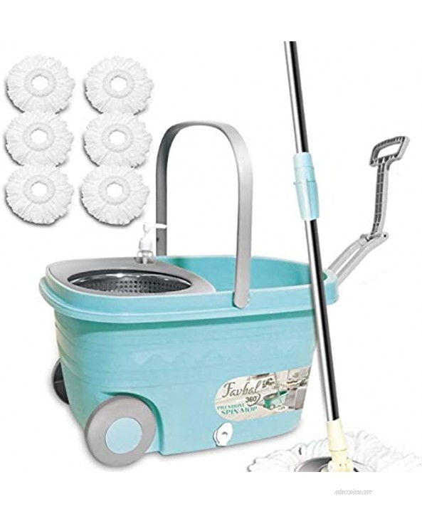 Spin Mop Bucket Floor Cleaning Favbal Mop and Bucket with Wringer Set Spinning Mopping Buckets Cleaning Supplies with 6 Replacement Refills,61 Extended Handle for Home Hardwood Floors Tiles