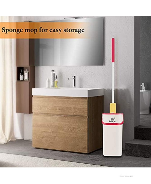 Sponge Mop LEARJA Duarable Upgrade Squeeze Mop and Bucket with Wringer Premium PVA Mop Hands-Free Washing Professional Mops Floor Cleaning for Hardwood Laminate1 Red Bucket + 1 Yellow Mop Head